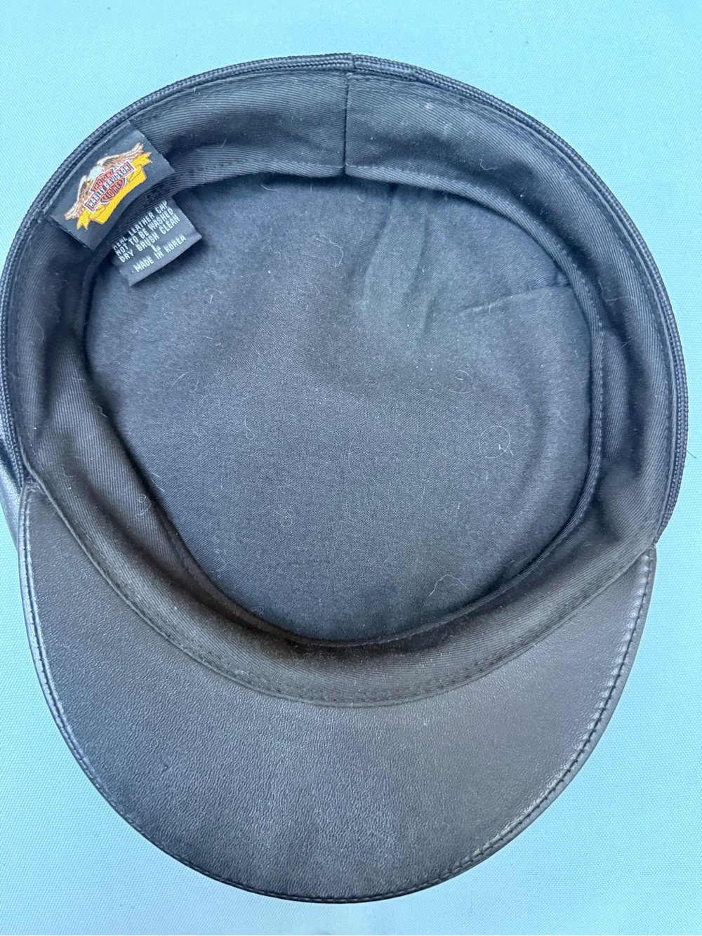 Harley-Davidson Black Leather Captain's Cap with Silver Wing Badge - Picture 6 of 6